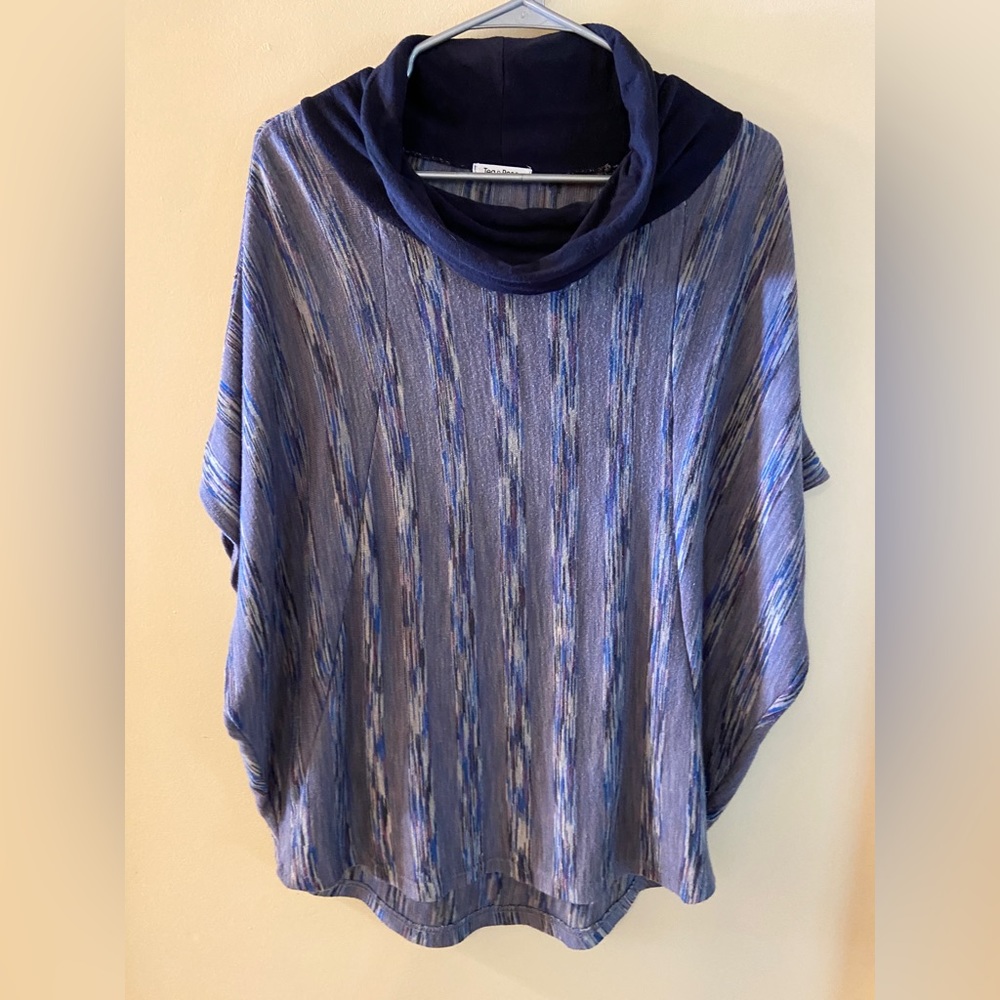 Blue poncho like top with adjustable cowl neck size medium